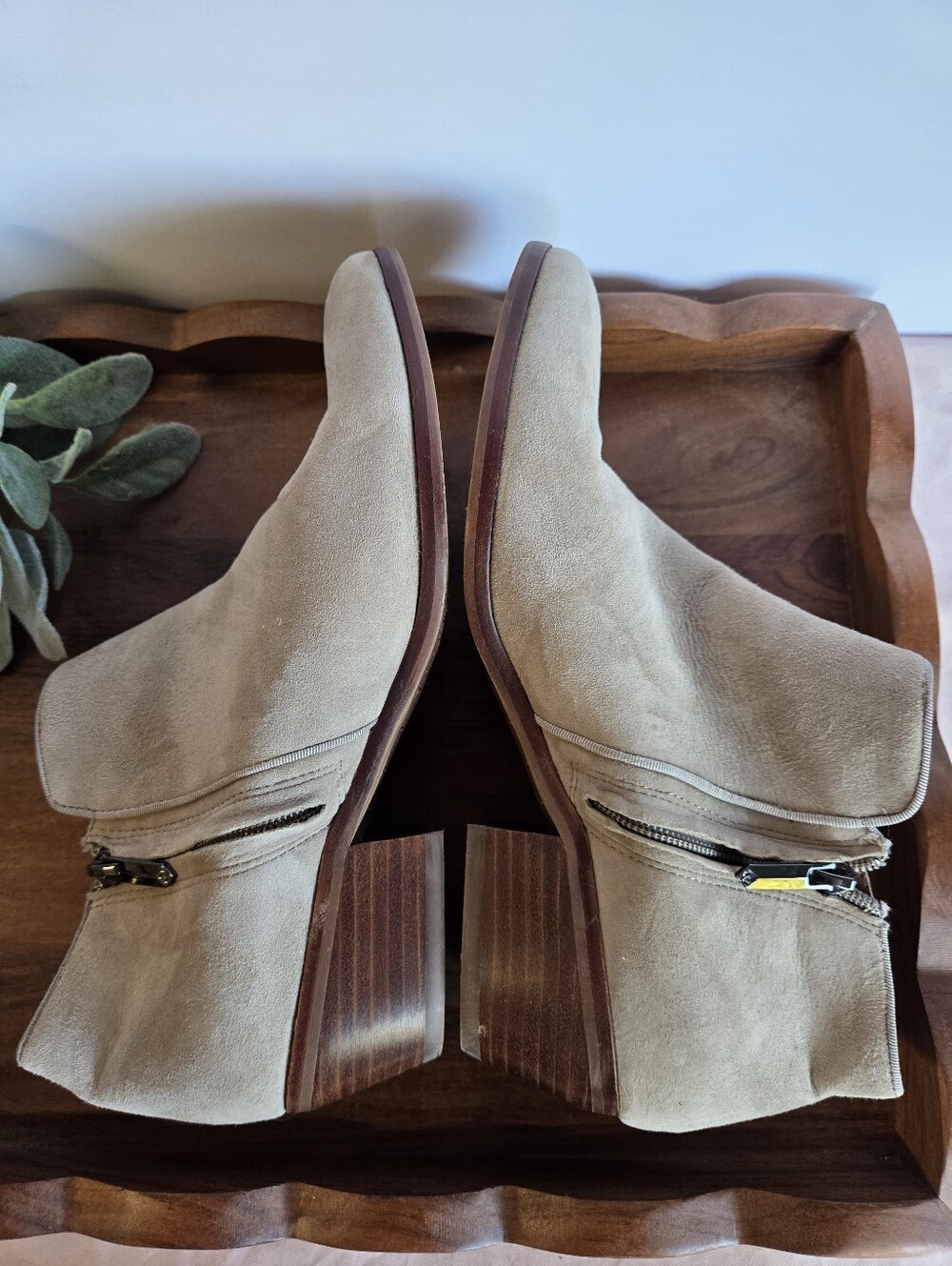 Sam Edelman Suede Side-Zip Ankle Boots in Beige- Size 8.5